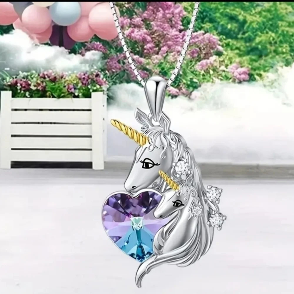 New Mommy and Me heart unicorn pendant necklace daughter